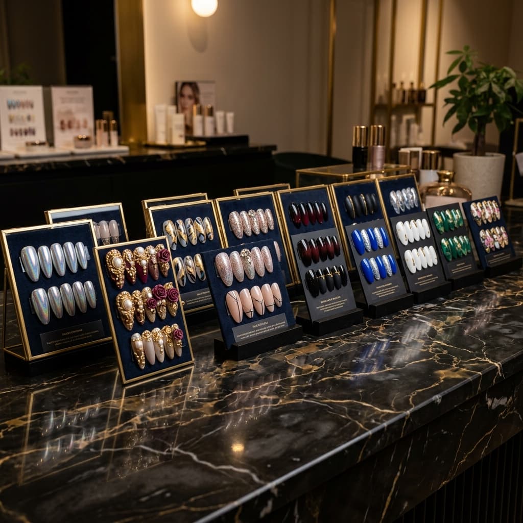 Wide panorama of assorted luxury nail art designs